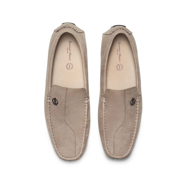 Men's Vegan Leather Slip-On Casual Loafers - BEIGE - 4